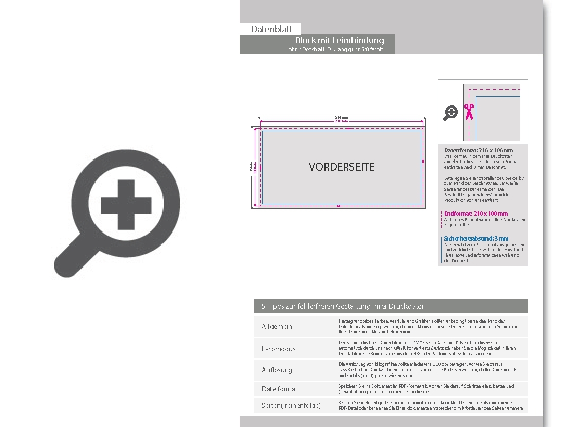 Product Bild block_mit_leimbindung__din_lang_quer__25_blatt__5_0_farbig_einseitig_bedruckt_(cmyk_4-farbig_+_1_sonderfarbe_hks_oder_pantone)